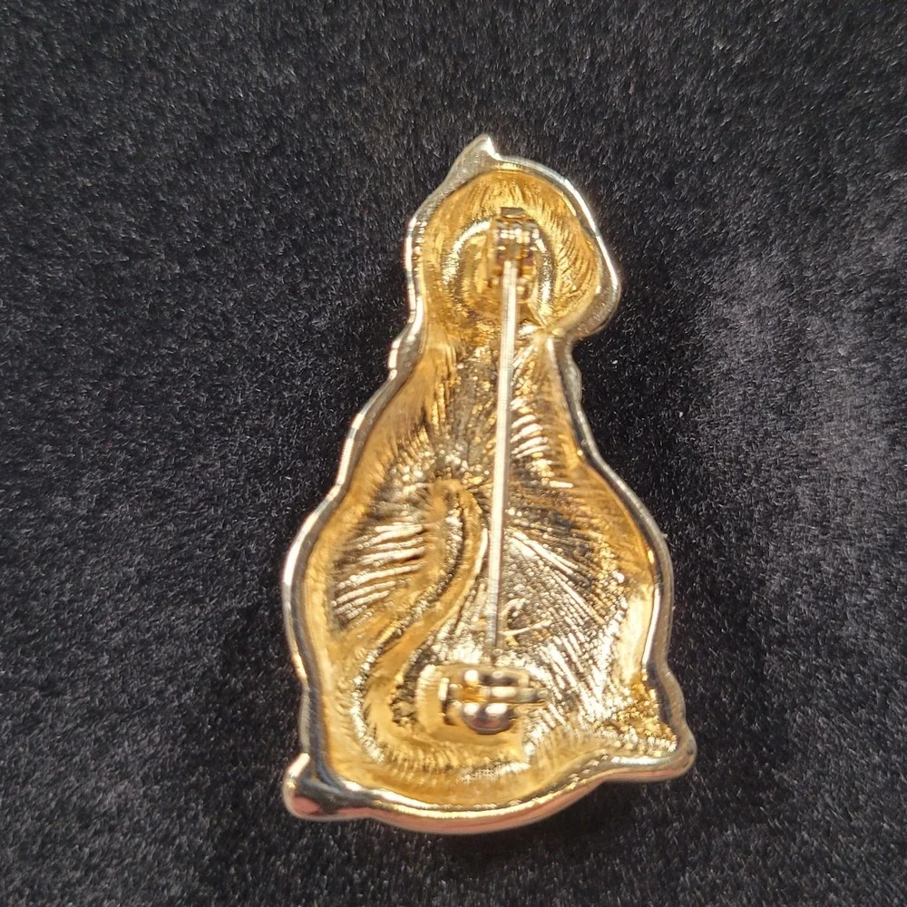 Vintage Liz Claiborne Cat Brooch Pin Gold Tone Enamel‎ Rhinestone Kitty Jewelry